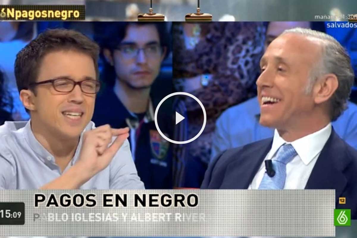Errejón intenta justificar los pagos en negro de Pablo Iglesias y Eduardo Inda le responde. (Foto: La Sexta)