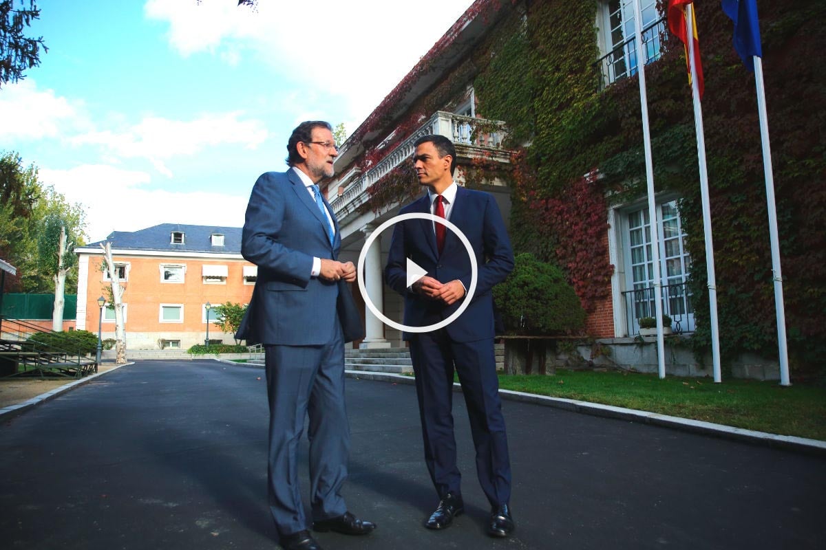 Pedro Sánchez visita La Moncloa para almorzar con Rajoy y abordar la independencia de Cataluña. (Foto: EFE)