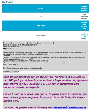 Email en el que dan instrucciones para facturar a través de otra empresa, por los servicios que prestaba Año Cero, la agencia de publicidad de Elsa Martínez