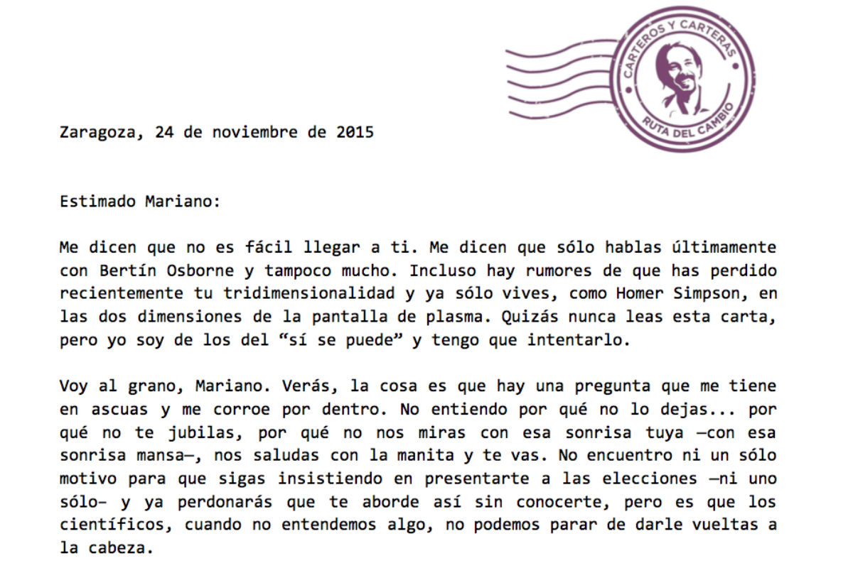 Carta de Pablo Echenique a Mariano Rajoy.
