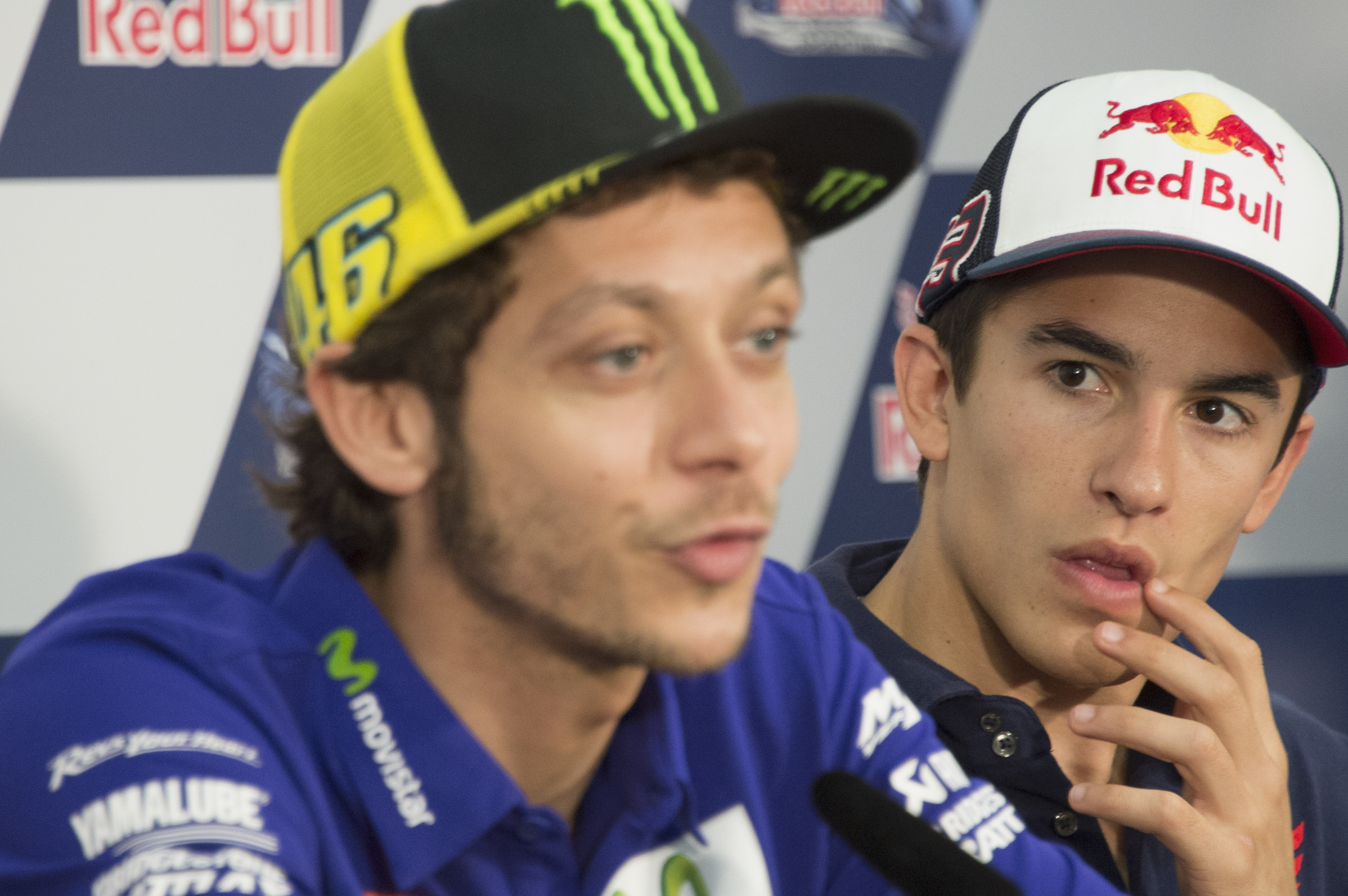 Rossi y Márquez durante la rueda de prensa del GP de Argentina (Foto: Getty)
