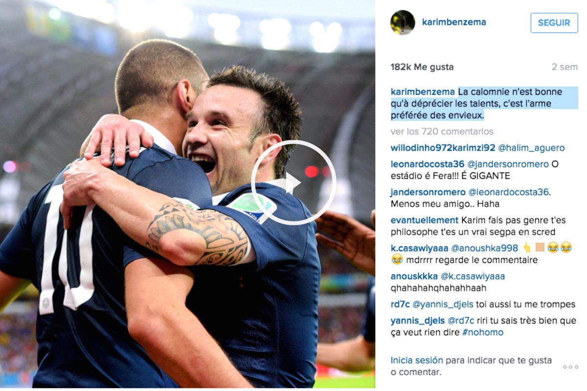 Benzema celebra un gol de la selección francesa con Valbuena. (Foto: Instagram)