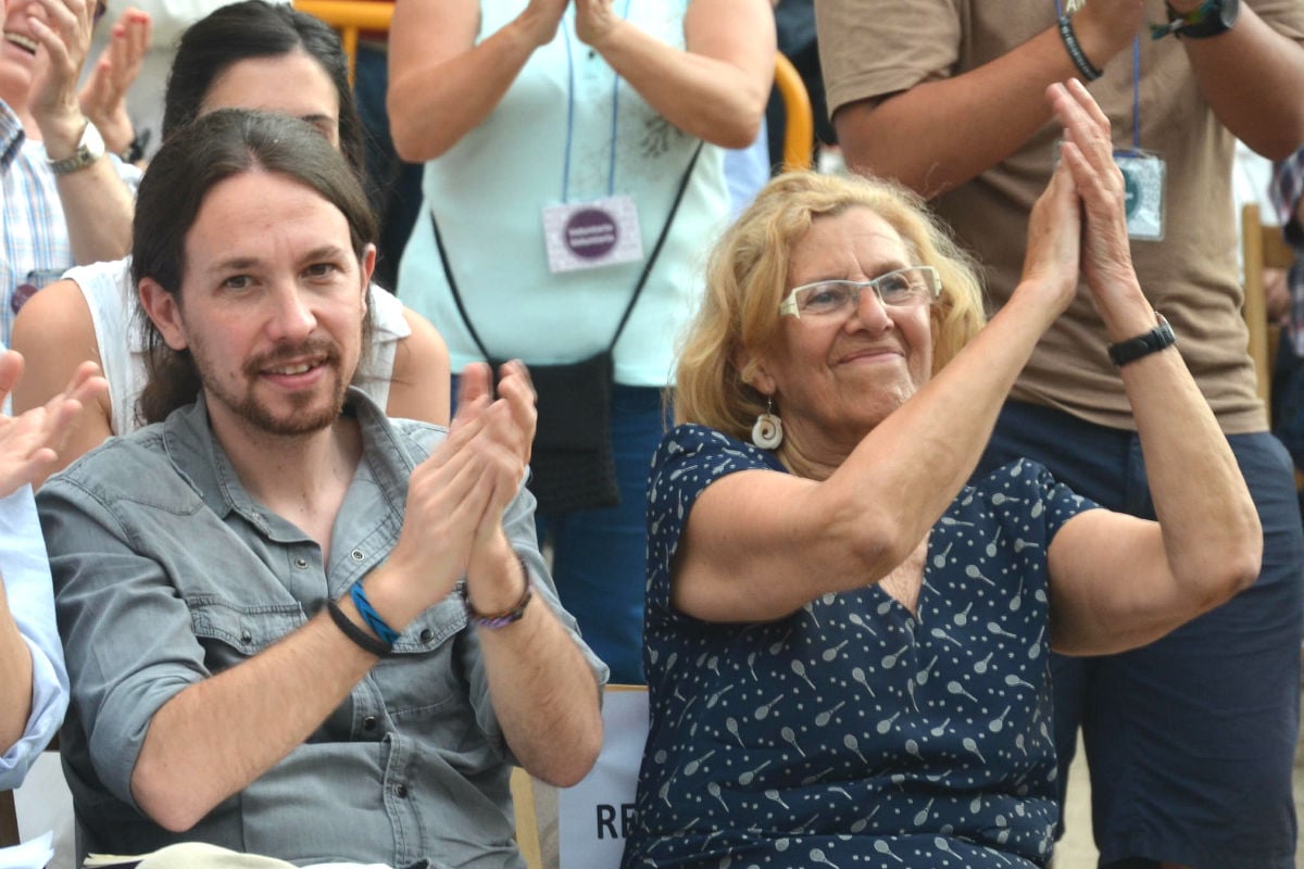 Pablo Iglesias y Manuela Carmena, en un acto de la campaña electoral de las municipales (Foto: Ahora Madrid).