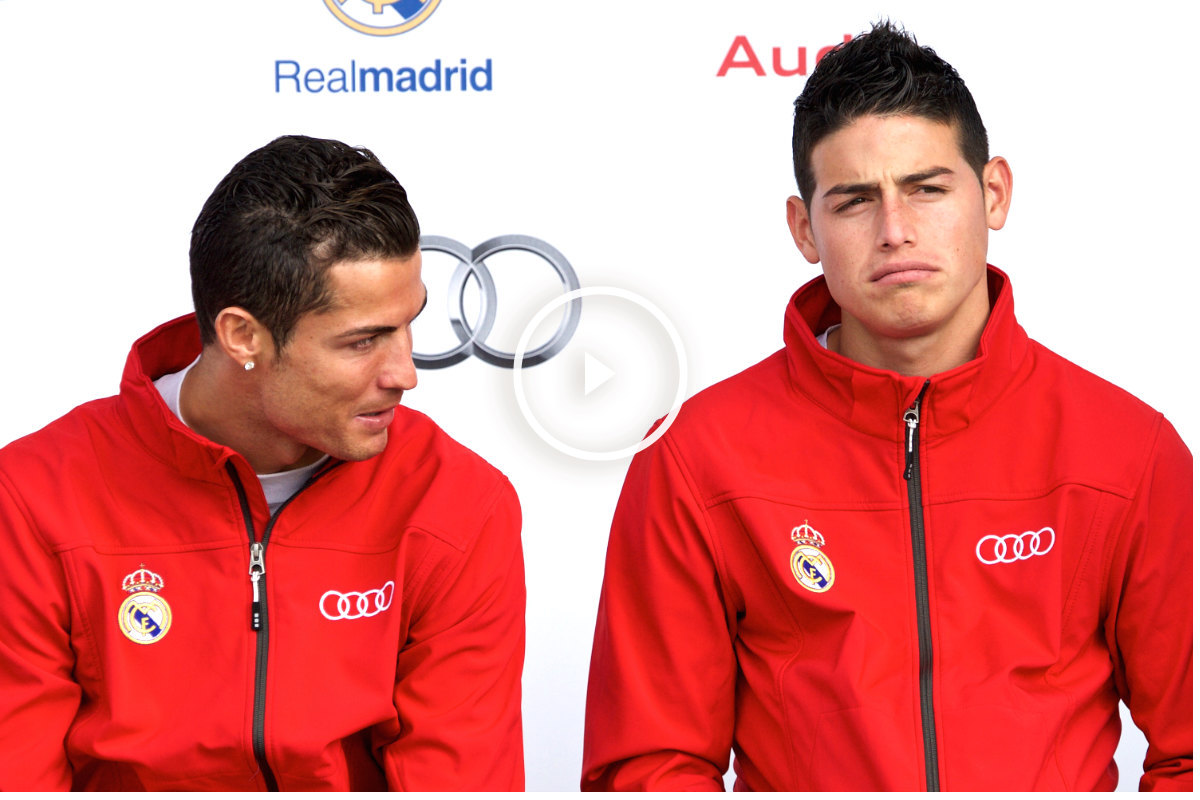 Cristiano Ronaldo y James Rodríguez, en el acto de entrega de los Audi del año pasado. (Getty)