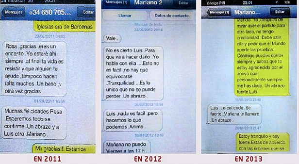 Los SMS enviados entre Rajoy y Bárcenas.