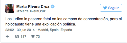 Tuit  de Marta Rivera de la Cruz en respuesta a las declaraciones de Pablo Iglesias.