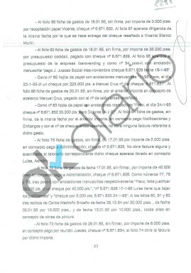 Informe entregado al juez Fernando Fernández sobre los gastos registrados en la cuenta ilegal