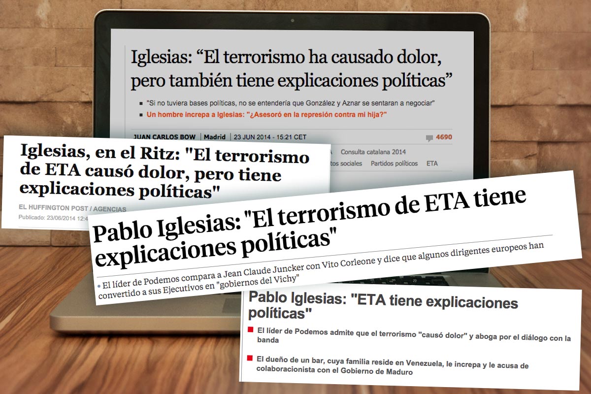Titulares de los principales medios sobre las declaraciones Pablo Iglesias acerca de ETA