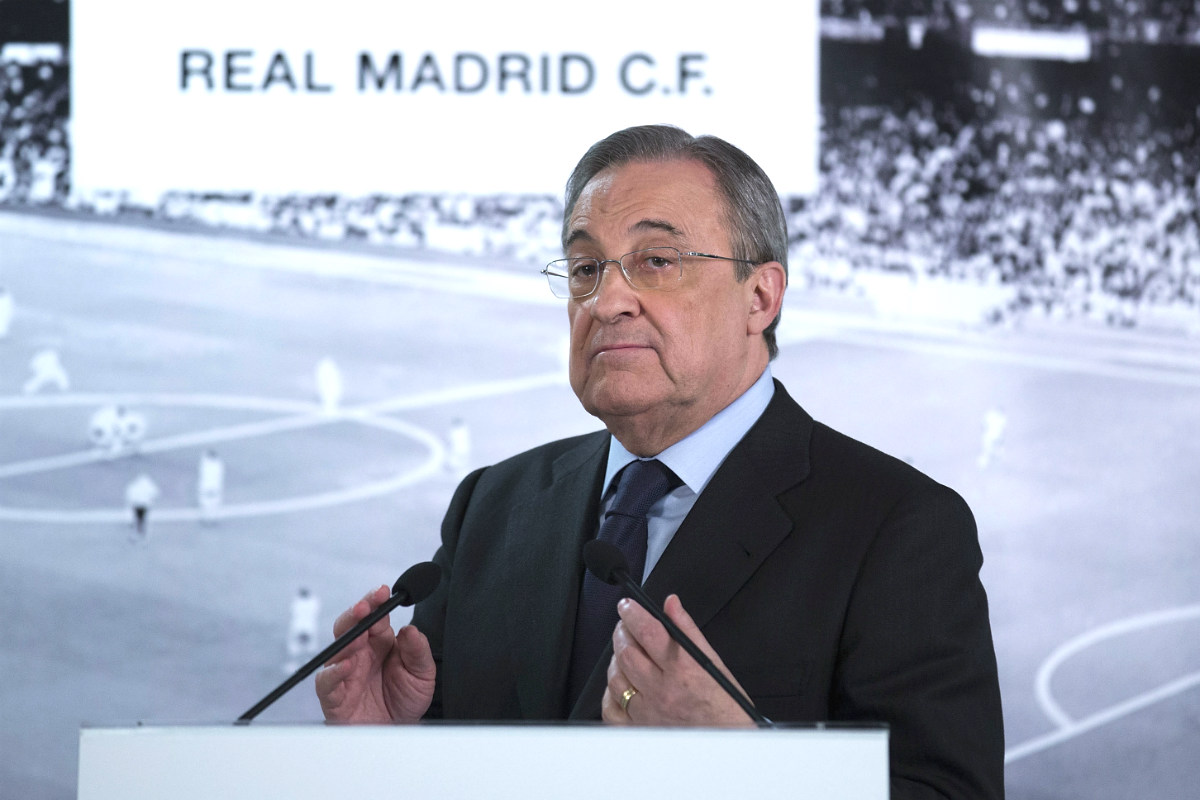 Florentino Pérez, presidente del Real Madrid, en rueda de prensa. (Getty)