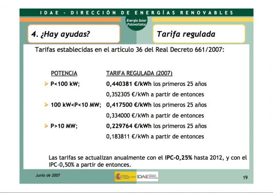 Retribuciones de energía comprometidas por el Gobierno de Zapatero (Fuente: IDAE).
