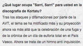 Fragmento de una entrevista concedida por uno de los miembros de Kortatu a una web de Al Jazzera.