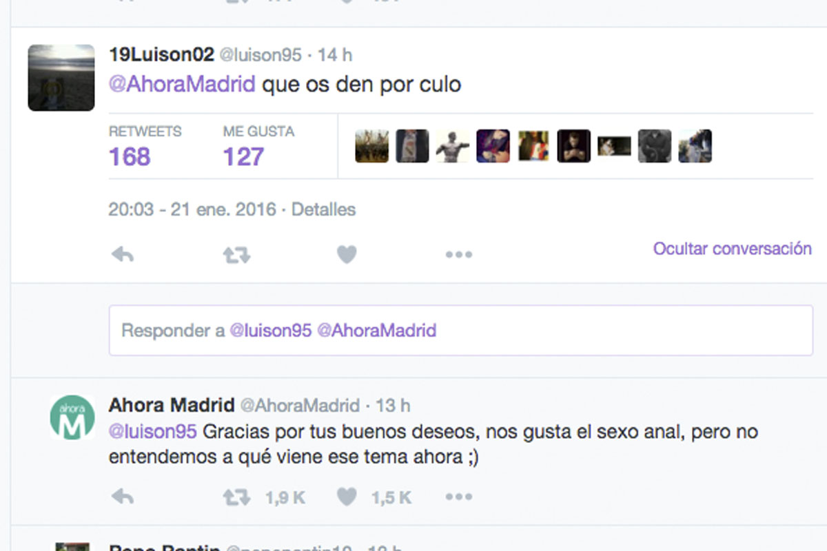 Interacción entre @luison95 y @AhoraMadrid.