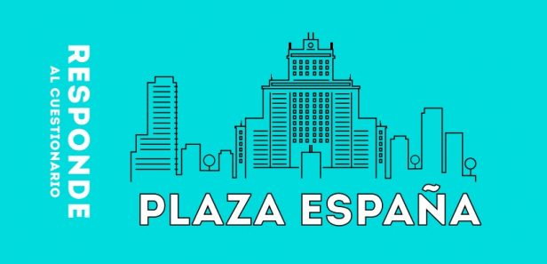 Detalle del folleto de la encuesta del Ayuntamiento de Madrid sobre la Plaza de España.