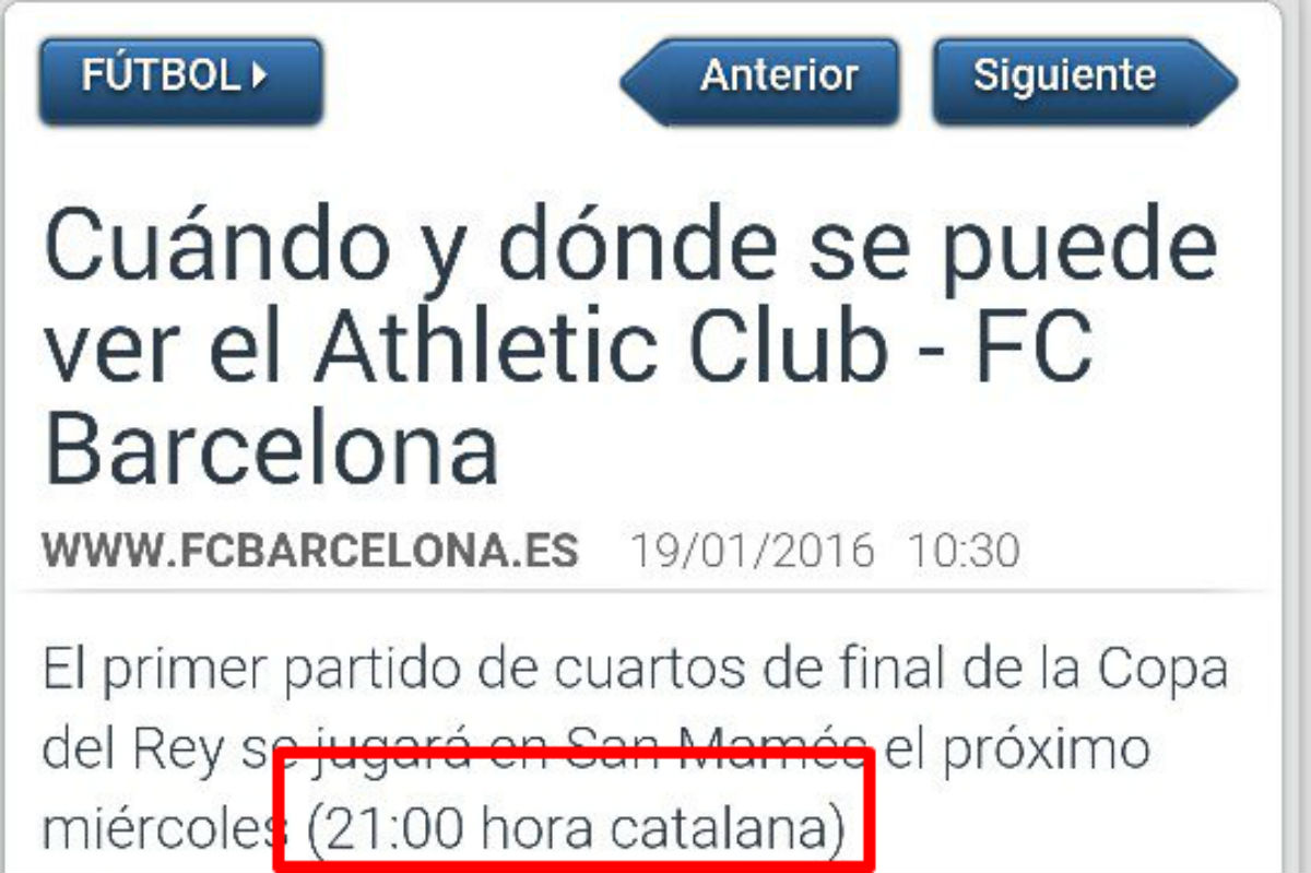 El Barcelona anunció su partido en hora catalana.