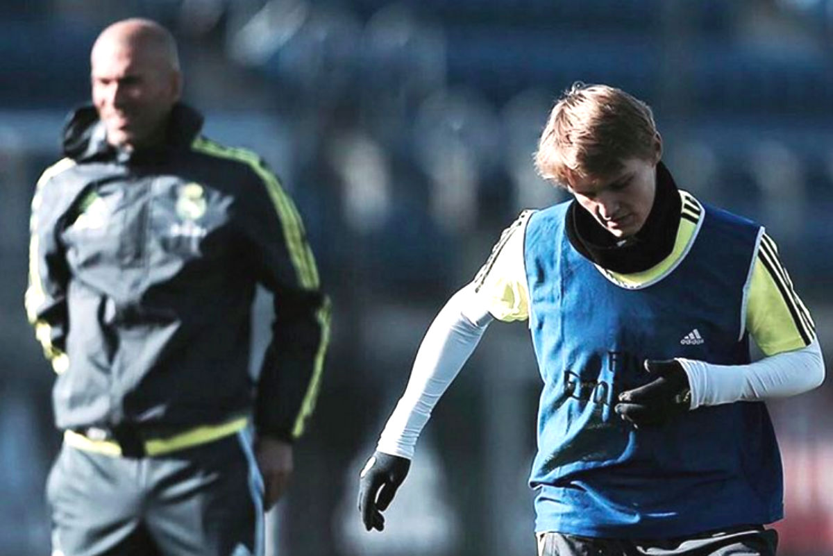 Odegaard y Zidane, en un entrenamiento. (Instagram)