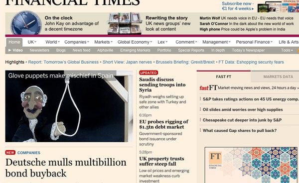 Madrid protagoniza la portada de ‘Financial Times’ por culpa de los titiriteros de Carmena
