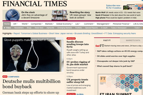 Portada de la versión digital del Financial Times.