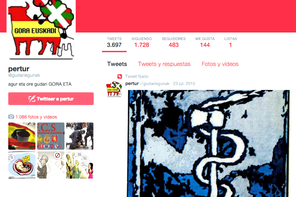 Una de las cuentas que lanzan mensajes a favor de la banda terrorista ETA en Twitter