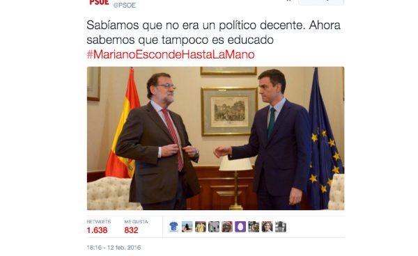 El PSOE llama «maleducado» al «indecente» Rajoy: #MarianoEscondeHastaLaMano