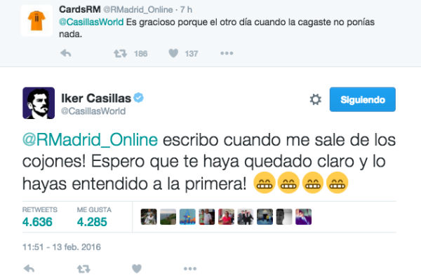 Casillas se picó con un tuitero.