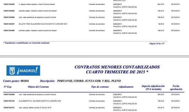 Facturas del encuentro en la Coruña (Relación de contratos menores del Ayuntamiento de Madrid).
