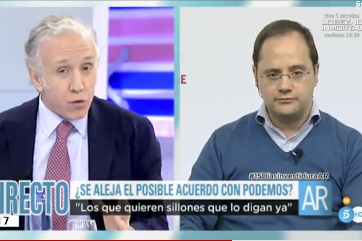 Eduardo Inda pregunta a César Luena en Telecinco.