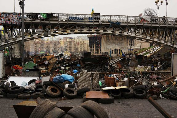 La plaza del Euromaidan, en plena revolución. (Getty)