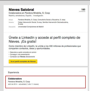 Perfil de Nieves Salobral en LinkedIn.