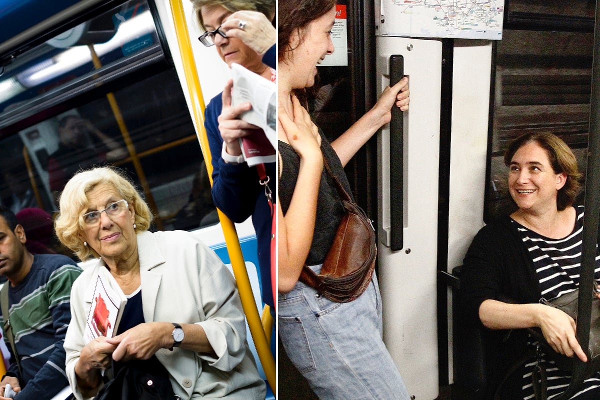 Colau y Carmena en el Metro. (Foto: AFP)