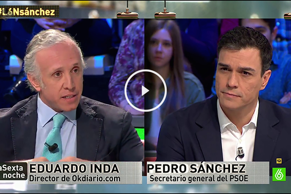 Eduardo Inda y Pedro Sánchez en La Sexta Noche