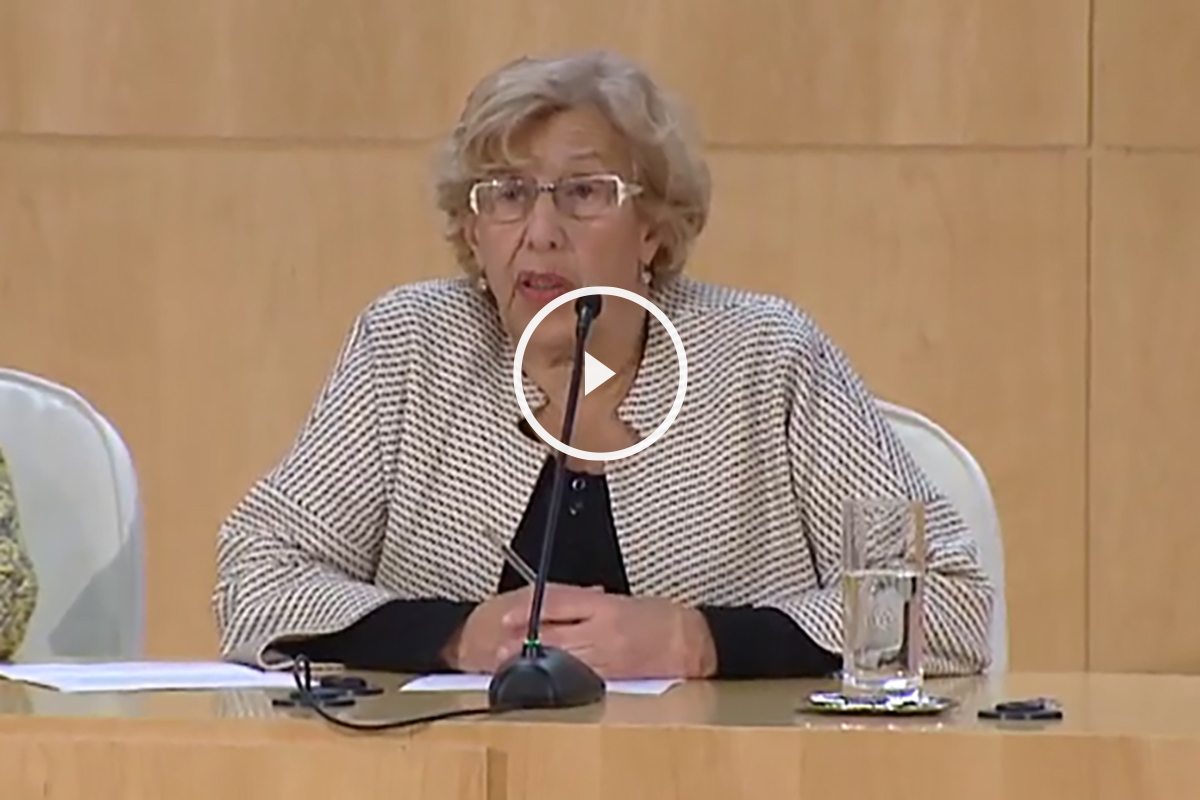 Manuela Carmena durante la rueda de prensa convocada a la hora del pleno