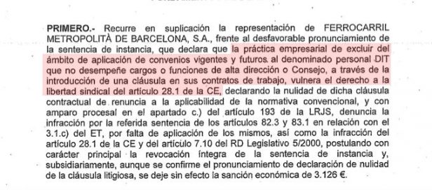 Detalle de la sentencia del TSJC contra el Metro de Barcelona (pinchar para ampliar).