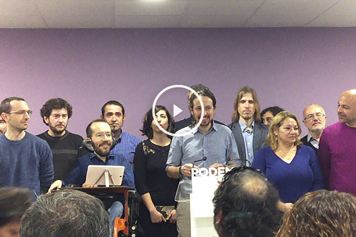 Rueda de prensa de Pablo Iglesias y su equipo. (Foto: Nuria Val)