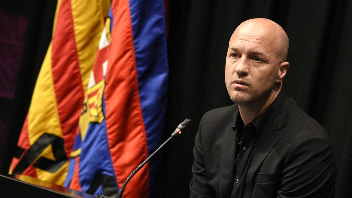 Jordi Cruyff durante su comparecencia en el Camp Nou. (AFP)