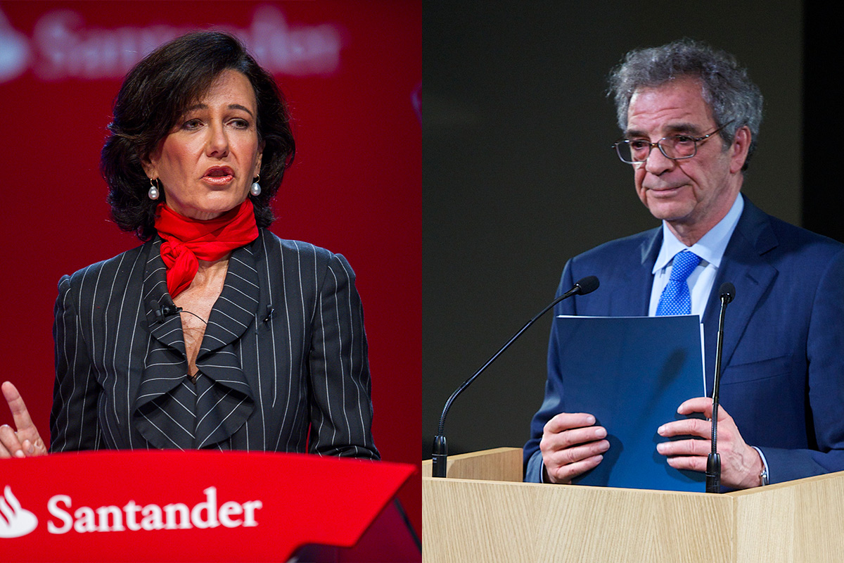 Ana Patricia Botín, presidenta de Banco Santander, y César Alierta, ex presidente de Telefónica (Foto:  GETTY)