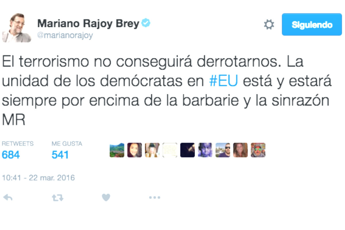 Los líderes políticos expresan sus condolencias a las víctimas de los atentados de Bruselas a través de Twitter