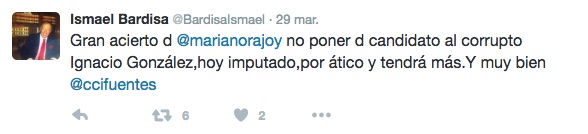 Tweet de Ismael Bardisa sobre Ignacio González.