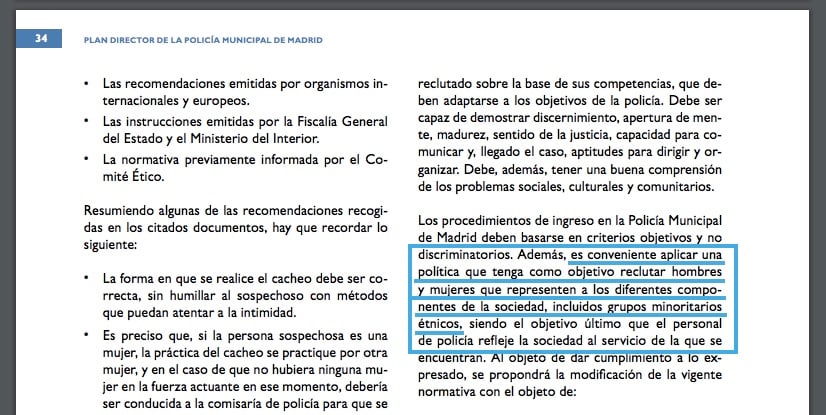 Plan Director de la Policía de Carmena en la que se abre la puerta a cuotas.