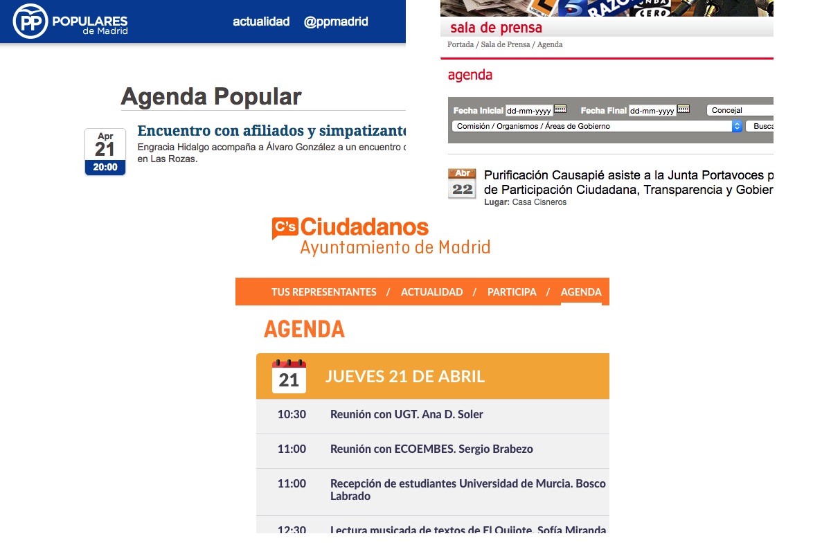 PP, C's y PSOE ya tienen agendas públicas. (Clic para ampliar)