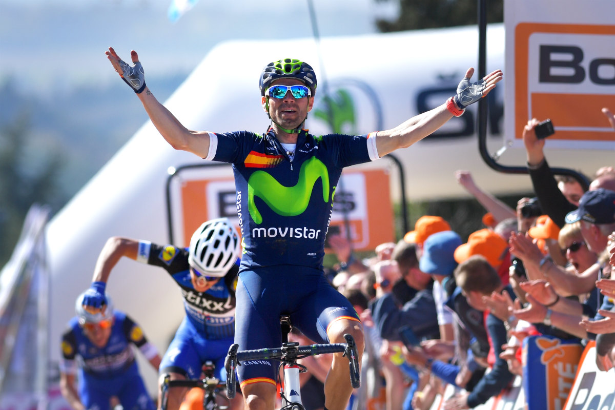 Alejandro Valverde celebra su cuarta victoria en la Flecha Valona. (AFP)