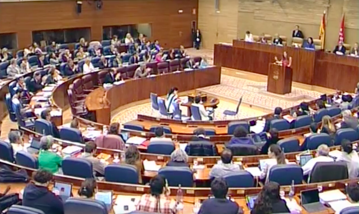 La Asamblea de Madrid durante la intervención de Carballedo. (Foto: Asamblea)
