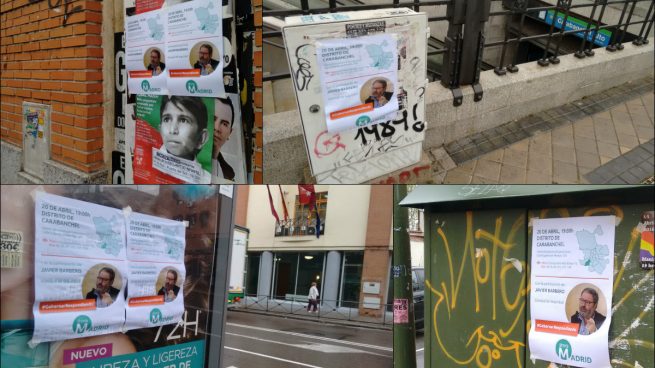 Carmena se vuelve a saltar su ordenanza de limpieza: carteles de Ahora Madrid en sitios prohibidos