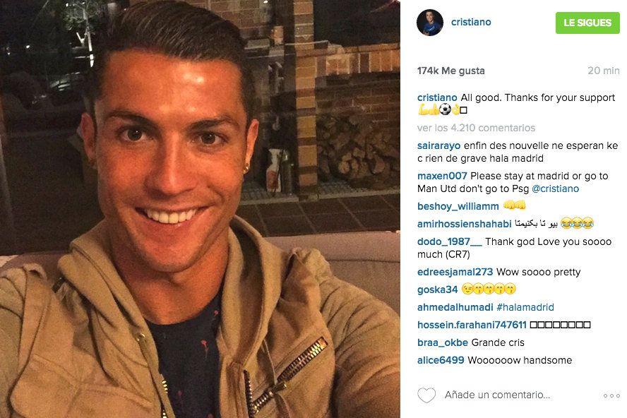 Cristiano Ronaldo tranquiliza a sus fans. (Instagram)