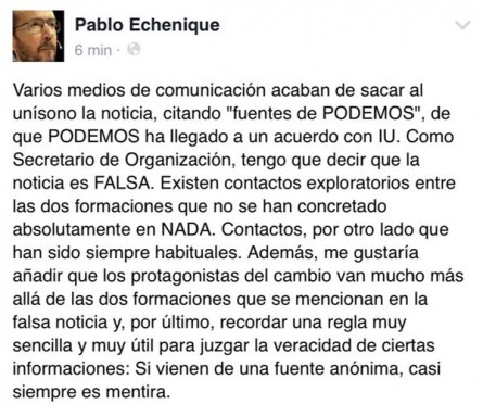 Comunicado oficial de Podemos.