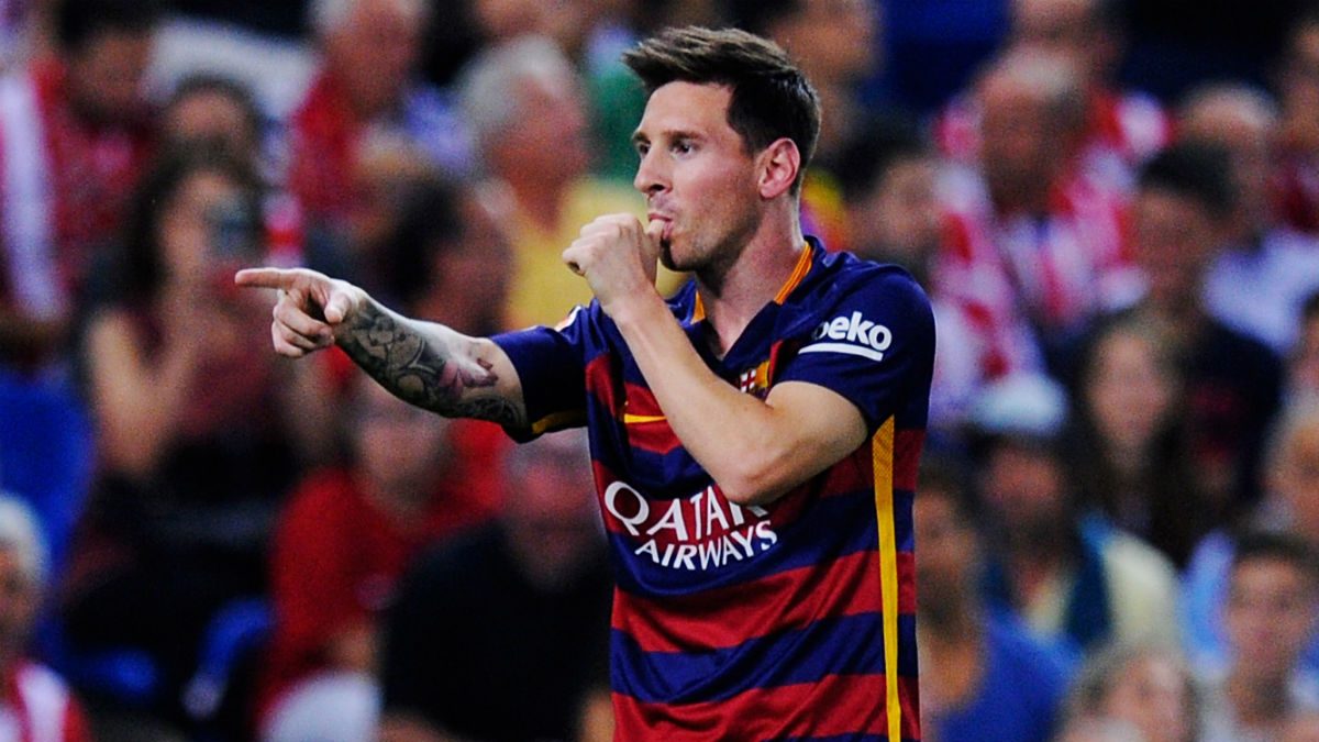 Leo Messi celebra un gol en el Vicente Calderón. (Getty)