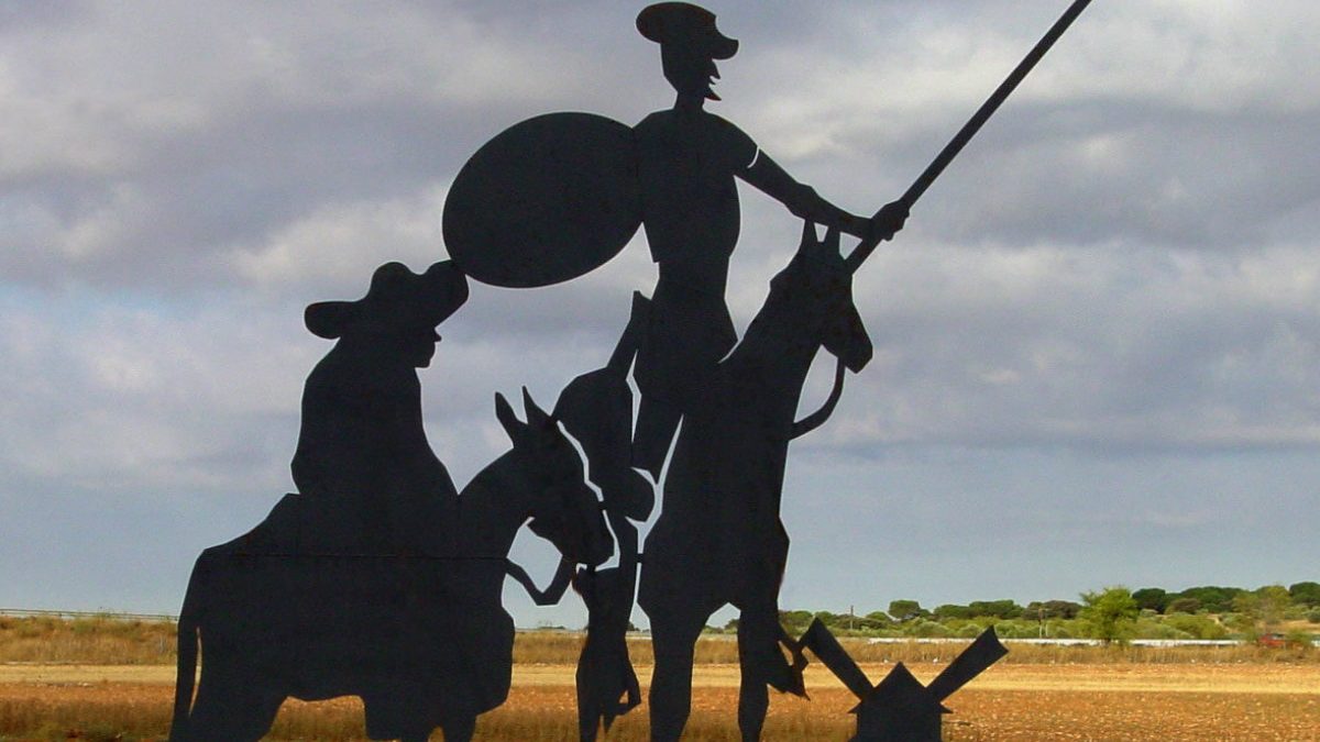 El hidalgo Don Quijote acompañado de su fiel escudero Sancho Panza