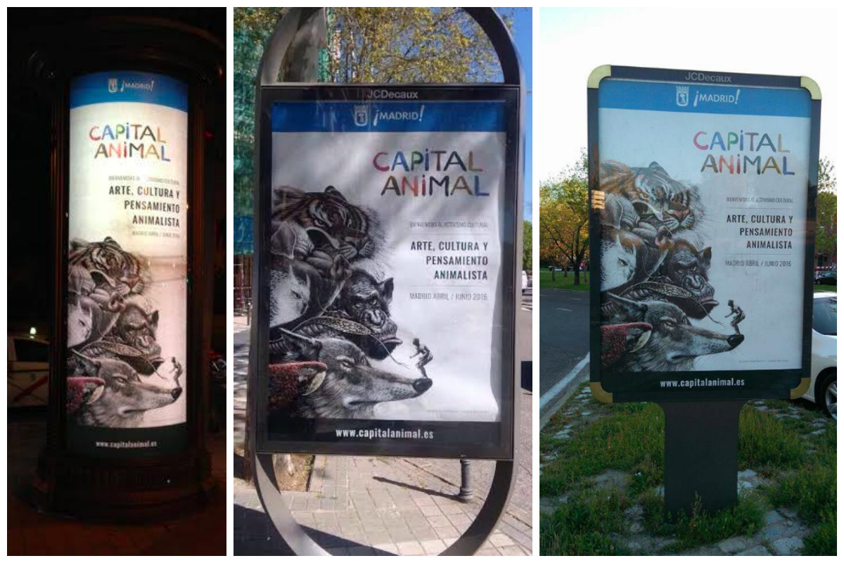Los misteriosos carteles animalistas que han aparecido en Madrid. (Fotos: OKDIARIO)