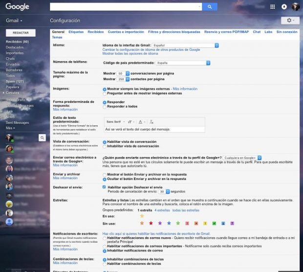 Ajustes gmail