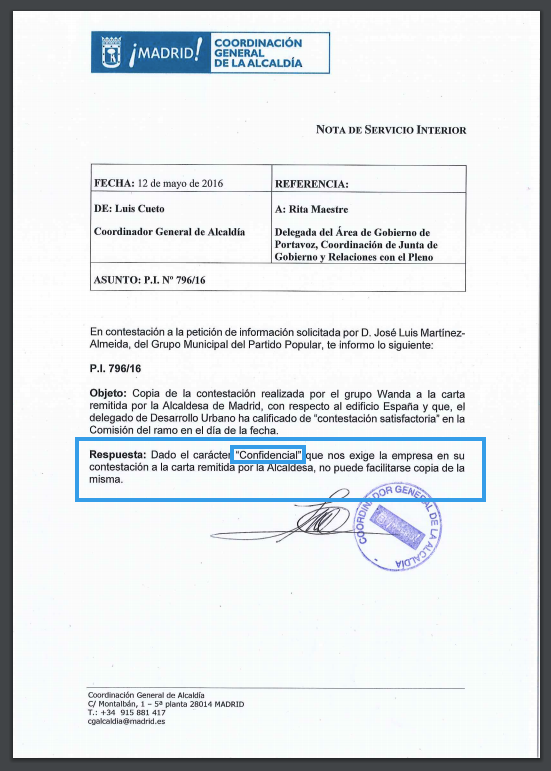 Respuesta al PP sobre la carta de Wanda. (Clic para ampliar)