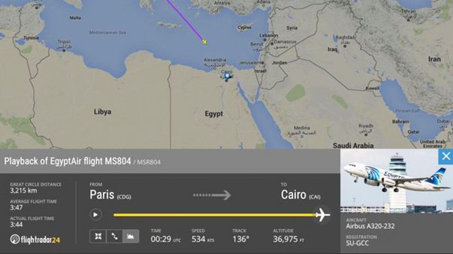 El avión de EgyptAir con 66 personas a bordo se estrella frente a la isla griega de Kárpatos